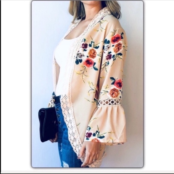 Taupe Bell Sleeve Kimono - Picture 3 of 7